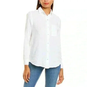 LOLA RIVER white Melysa Gauze Shirt button down up medium Comfortable Breathable